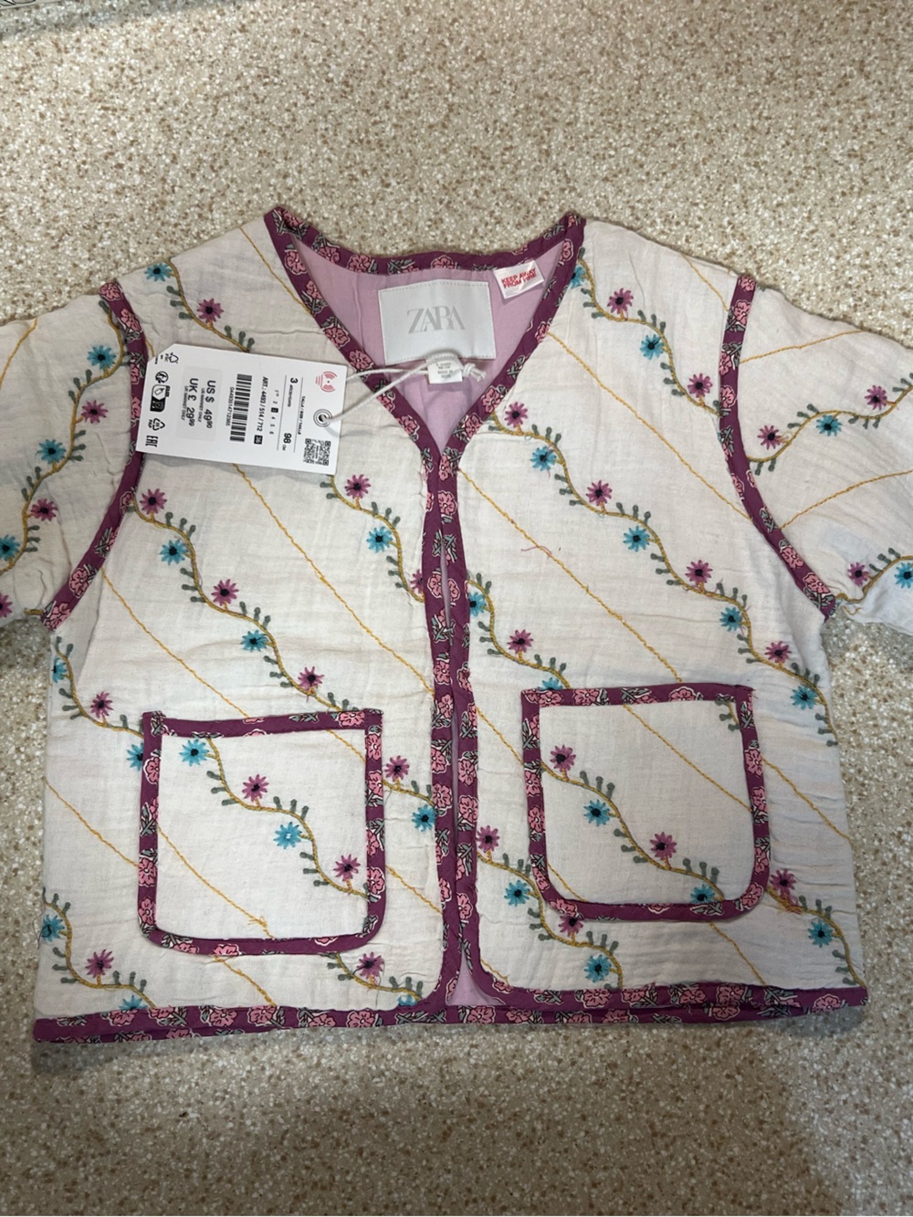 ZARA Kids Embroidered Floral Jacket